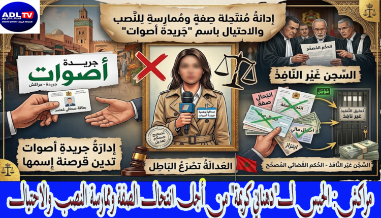 أسدلت المحكمة المختصة بمراكش، اليوم الخميس 16 يوليوز 2026، الستار ابتدائيا على ملف جنحي، تتابع فيه "دهماني كريمة" و"عبد اللطيف سحنون"، من مراكش. وذلك على خلفية شكاية تقدمت بها "مجموعة الأمل الصحفية" (جريدة أصوات). حيث قضت الهيئة القضائية حضوريا بإدانة"دهماني كريمة" بشهرين حبسا موقوف التنفيذ وغرامة مالية. مع تبرئة المتابع الثاني "عبد اللطيف سحنون" من التهم المنسوبة إليه في القضية ذاتها. فيما أكدت المؤسسة لجوءها للطعن في القرار.  وهكذا فقد قضت الغرفة الجنحية بالمحكمة، بعد مداولاتها. بإدانة "دهماني كريمة" والحكم عليها بشهرين (2) حبسا موقوف التنفيذ. مع غرامة نافذة قدرها 500 درهم وتحميلها الصائر. فيما قضت ببراءة "عبد اللطيف سحنون" من المنسوب إليه. انتحال صفة واستغلال العلامة التجارية يعود أصل القضية إلى شكاية استثنائية، حملت رقم "2025/3110/110". تقدمت بها "مجموعة الأمل الصحفية"، "جريدة اصوات"، بتاريخ 17 مارس 2025. تتهم فيها المشتكى بهما بـاسستعمال اسمها وعلامتها التجارية و"انتحال صفة بغرض النصب والاحتيال". وقد تضمن صك الاتهام، اتهاما بقيام المتهمين بالاستغلال غير القانوني وترويج واستغلال اسم "جريدة أصوات" وعلامتها التجارية، دون ترخيص من المؤسسة الأم. في مخالفة صريحة لـ"قانون الصحافة والنشر". فضلا عن وضع العلامة التجارية للجريدة على سيارة خاصة دون إذن. وهو ما اعتبرته المؤسسة المشتكية أفعالا تهدف لممارسة النصب والاحتيال والإساءة لسمعة الجريدة. مطالبة بمتابعة المعنيين بالمنسوب إليهم. مع أداء تعويض مدني قدره 500 مليون سنتيم عن الضرر المادي والمعنوي الذي لحقها. الإطار القانوني للمتابعة ارتكزت الدعوى التي حركتها المؤسسة الإعلامية على ترسانة من القوانين الجنائية التي تجرم انتحال الصفة والمهن المنظمة. حيث استندت في مرافعتها إلى "المادة 275 من القانون الجنائي"، التي تجرم انتحال اسم أو وظيفة أو علامة تجارية أو شعار دون حق. و"الفصل 380 من القانون الجنائي"، المتعلق بجرائم التزوير وانتحال الصفة. و"الفصول 540، 541 542 و564 من القانون الجنائي"، المرتبطة بجرائم النصب والاحتيال التي تستهدف خداع الغير للحصول على منافع مالية أو حقوقية. يأتي هذا الحكم في إطار التوجهات القضائية الرامية إلى حماية قطاع الصحافة والإعلام الوطني من الممارسات "النفعية البراغماتية" التي تسيء لمصداقية الإعلام المهني. والتي تتخذ من العمل الصحفي غطاء لممارسات غير قانونية. خلفية القضية وسياقها يندرج الحكم القضائي الصادر عن المحكمة المختصة، في سياق تتبع الملفات الجنحية التأديبية المرتبطة بقطاع الصحافة والنشر. بغاية تحديد المسؤوليات القانونية لمنتسبي المواقع والمنصات الإعلامية. كما تأتي هاته الأحكام لتكرس تفعيل المقتضيات القانونية المعمول بها في هذا السياق. صونا لأخلاقيات المهنة وضمانا لحقوق كافة الأطراف.   وكانت "مجموعة الأمل الصحفية"، "جريدة اصوات". قد تقدمت بشكاية استثنائية تحمل رقم "2025/3110/110"، ضد كل من "دهماني كريمة" و"عبد اللطيف سحنون" في موضوع "انتحال صفة بغرض النصب والاحتيال"، وذلك بتاريخ 17/03/2025.  وقد تضمن صك الاتهام قيام كل من "دهماني كريمة" و"عبد اللطيف سحنون" بانتحال صفة منبر إعلامي وطني "جريدة أصوات" التابعة لـ"مجموعة الأمل الصحفية". وذلك من خلال ترويج واستغلال اسم الجريدة وعلامتها التجارية بطريقة غير قانونية وفي مخالفة لـ"قانون الصحافة والنشر" وفصول القانون الجنائي المغربي والقوانين ذات الصلة.  وأضافت الشكاية أن المشتكى به الثاني يقوم بوضع العلامة التجارية للجريدة على السيارة العائدة لملكيته، بدون ترخيص من المؤسسة الأم "مجموعة الأمل الصحفية". في انتحال واضح لصفة مؤسسة معترف بها قانونيا. بغاية ممارسة النصب والاحتيال، من خلال الهجوم على أشخاص باسم الجريدة. الأمر الذي يوقع المؤسسة الإعلامية في مشاكل لا صلة لها بها. معتبرا الأمر استعمالا مقصودا بغاية ممارسة النصب والاحتيال، ما ألحق ضررا بالمؤسسة، في مخالفة لـ"قانون الصحافة والنشر" ولمجموعة القانون الجنائي المغربي والقوانين ذات الصلة.  تجدر الإشارة، أن فصول القانون الجنائي، تعاقب كل من استعمل أو ادعى لقبا متعلقا بمهنة ينظمها القانون أو شهادة رسمية، أو صفة حددت السلطة العامة شروط امتسابها بعقوبة حبسية.  كما تجدر الإشارة أيضا، أن "المادة 275 من القانون الجنائي"، حددت الفعل بوضوح وحصرته في كل من انتحل صفة شخصية أو استعمل اسمها أو عنوانها أو وظيفتها أو علامتها التجارية أو شعارها أو إشارتها أو إحدى هاته العلامات، دون أن يكون له الحق في ذلك. يعاقب بعقوبة سجنية مع الغرامة. وهو نفس المنحى الذي نحى إليه "القانون رقم 05ـ01"، المتعلق بحماية الأشخاص في معالجة المعطيات الشخصية. وأيضا "الفصل 380 من القانون الجنائي"، وفصول أخرى.  وقد اعتبرت الشكاية أن هذا الفعل يدخل في خانة النصب والاحتيال، وفق ما نصت عليه الفصول 540، 541، 542 و564، وفصول أخرى من القانون الجنائي. الذي حدد عناصرها في استعمال وسائل احتيالية لخداع شخص ما بهدف الحصول على أموال أو ممتلكات أو توقيع وثيقة تمنح حقوقا أو تبرئ ذمة.  وطالبت المؤسسة بمتابعة كل من "دهماني كريمة" و"عبد اللطيف سحنون"، بالمنسوب إليهما. وفي الشق المدني بأداء مبلغ قدره 500 مليون سنتيم كتعويض عن الضرر المادي والمعنوي الحاصل.  وهكذا يسدل الستار ابتدائيا، عن فصول واقعة تستهدف الصحافة الوطنية وتسيء إلى الإعلام الوطني. من خلال قرار القضاء العادل بمحاسبة طرف في القضية "دهماني كريمة"، في بثر لكافة الأورام السرطانية التي تدعي الانتساب للإعلام الوطني. على الرغم من عدم توفرها على الصفة لمزاولة المهنة، بغاية تحقيق ممارسات نفعية براغماتية. في هذا السياق، أكدت مؤسسة "أصوات"، عبر ممثلها القانوني. أنها تتجه لاستئناف الحكم الصادر. معتبرة أن القرار الابتدائي لا يعكس جسامة الأضرار التي لحقت بالمؤسسة الإعلامية وبالمهنة. في ظل ما وصفته باستغلال اسمها وصفة مراسلها الإعلامي دون أي سند قانوني أو مهني. في الشأن ذاته، ترى المؤسسة أن انتحال الصفة الصحفية لا يمس فقط بحقوق المؤسسة المتضررة. وإنما ينعكس أيضا على صورة الصحافة المهنية وثقة المواطنين في وسائل الإعلام. كما أنه يضر بالمجهودات التي تبذلها المؤسسات الإعلامية الجادة في تكريس صحافة مسؤولة قائمة على احترام القانون وأخلاقيات المهنة. كما عبرت هيئات مهنية ونقابية عن متابعتها لتطورات هذا الملف. مؤكدة أن مواجهة ظاهرة انتحال الصفة تقتضي التطبيق الصارم للقوانين المنظمة للمهنة. فضلا عن تعزيز حماية فعلية للصحافيين والمؤسسات الإعلامية والمقاولات الصحافية من كل أشكال الاستغلال أو الابتزاز أو الادعاء غير المشروع للصفة. فيما يؤكد مختصون في المجال القانوني أن صفة "صحافي مهني" بالمغرب تخضع لإطار قانوني واضح. وبالتالي لا يجوز لأي شخص ادعاؤها أو ممارستها خارج الضوابط التي ينص عليها التشريع المنظم للمهنة. مع ما بترتب عن هاته الأفعال من مسؤوليات قانونية متى ثبتت الأفعال المنسوبة إلى الفاعين أمام القضاء. وفي انتظار ما ستسفر عنه مرحلة الاستئناف، يبقى الملف مفتوحا على تطورات قضائية جديدة. في وقت يجدد فيه الجسم الإعلامي دعوته إلى حماية المهنة من كل الممارسات التي تسيء لمصداقيتها.  ولنا لقاء غذا مع بث مباشر على الساعة السابعة مساء، لمناقشة الحيثيات المتصلة بالملف وأطوار المحاكمة. فضلا عن الإطار القانوني ذا الصلة المنظم. إضافة إلى مساهمة هاته الأفعال في تخريب الإعلام الوطني وضرب مصداقيته. وذلك عبر موقع "العدالة اليوم" على فيسبوك.